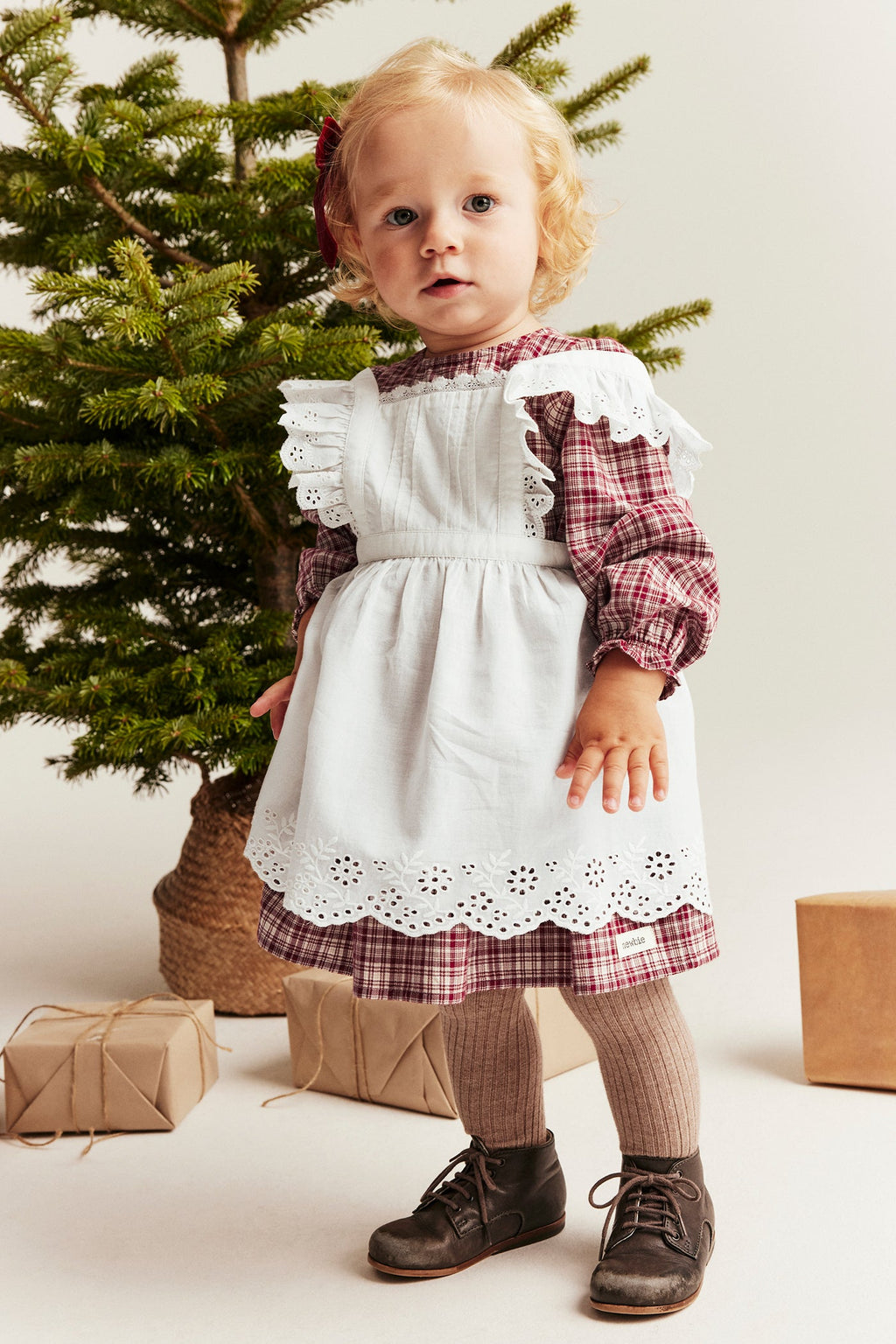 Baby red checked dress with apron
