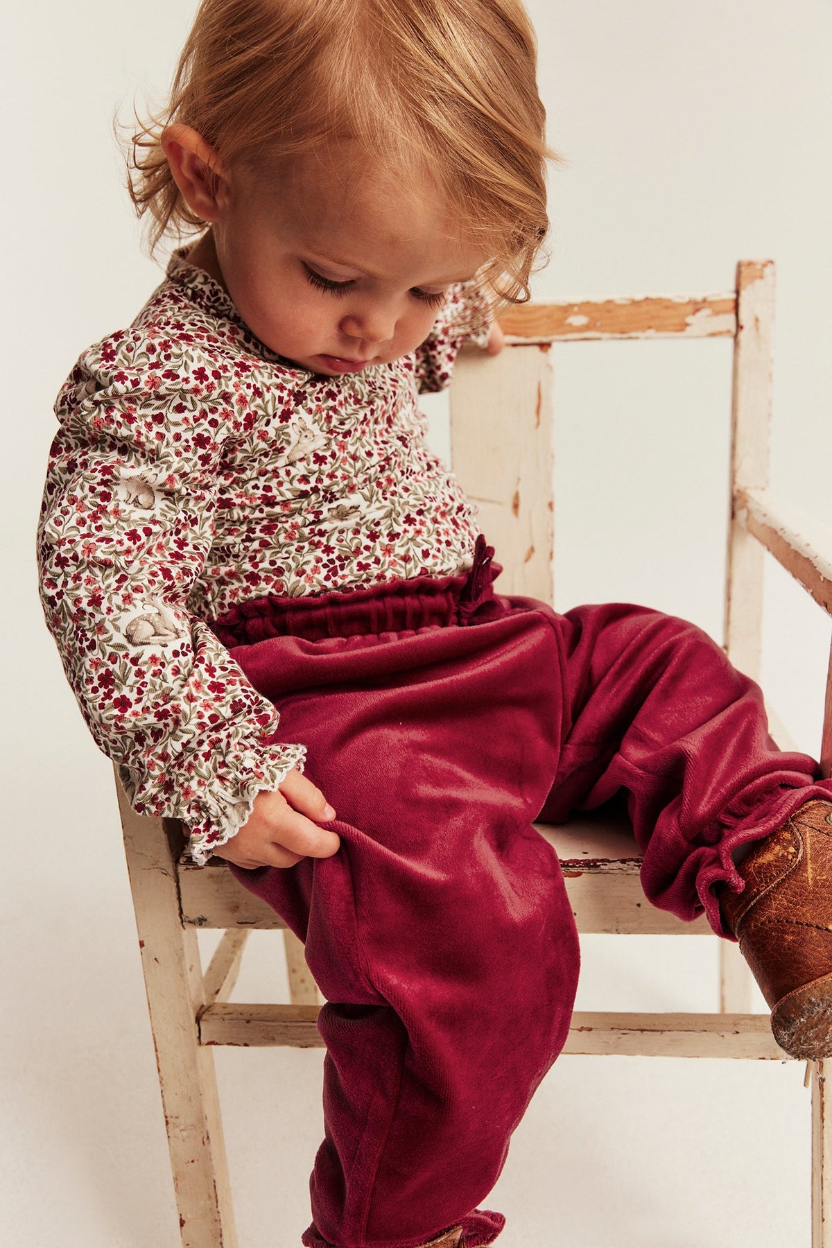 Baby red soft velour joggers