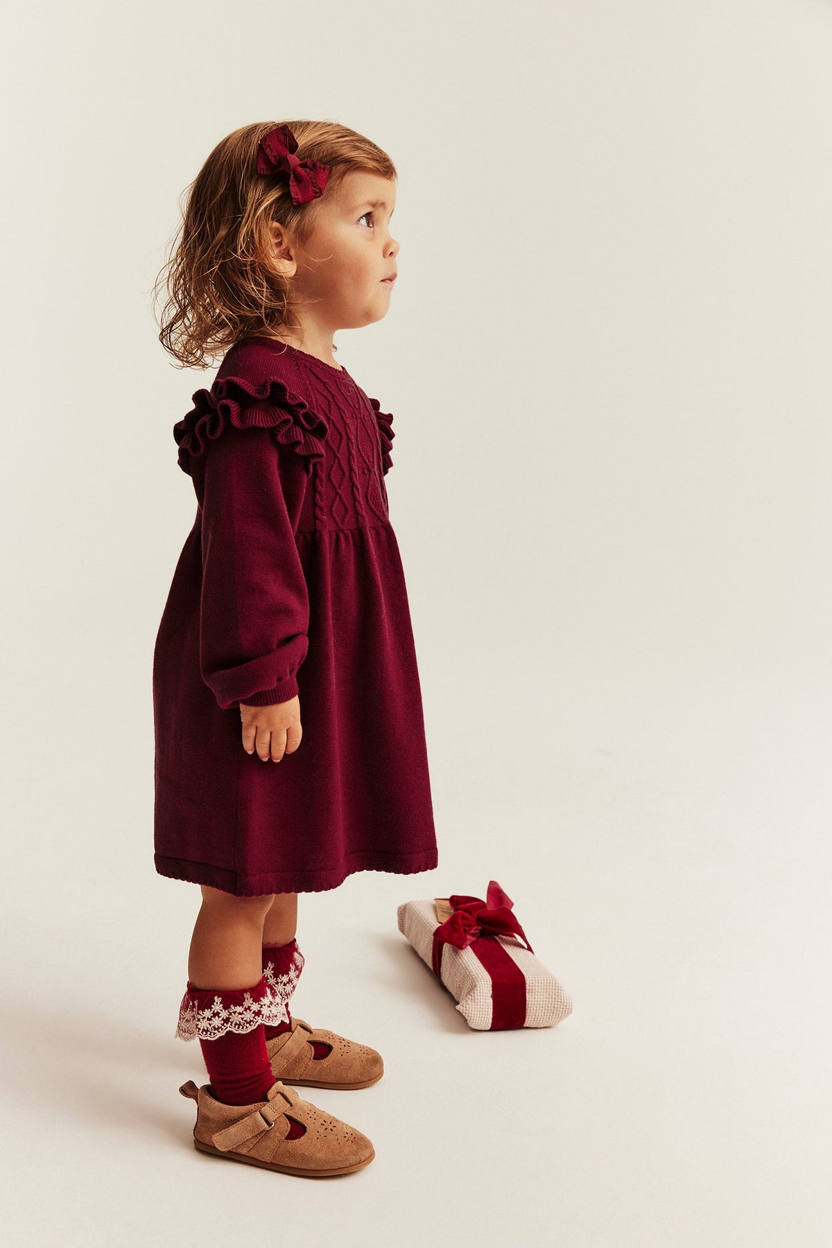 Baby red christmas dress with frills