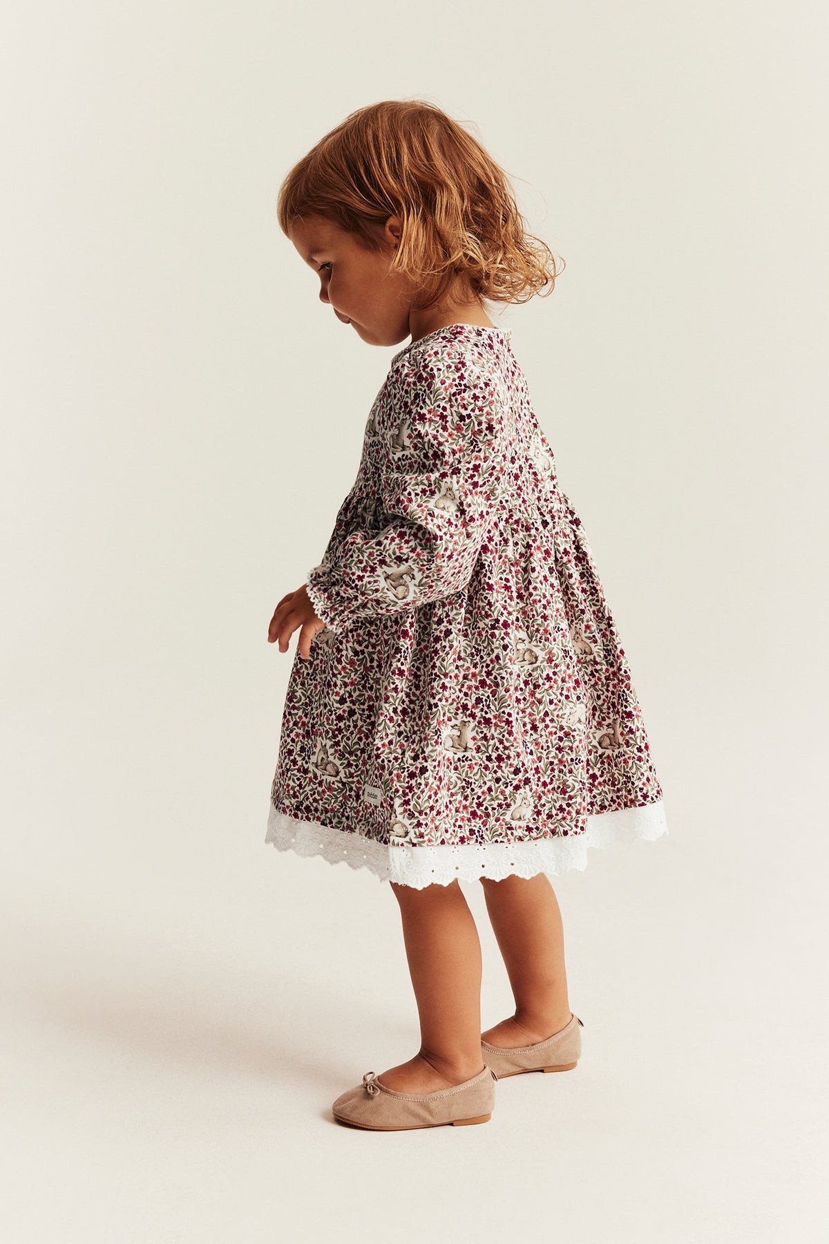 Baby red & white floral Christmas dress with lace