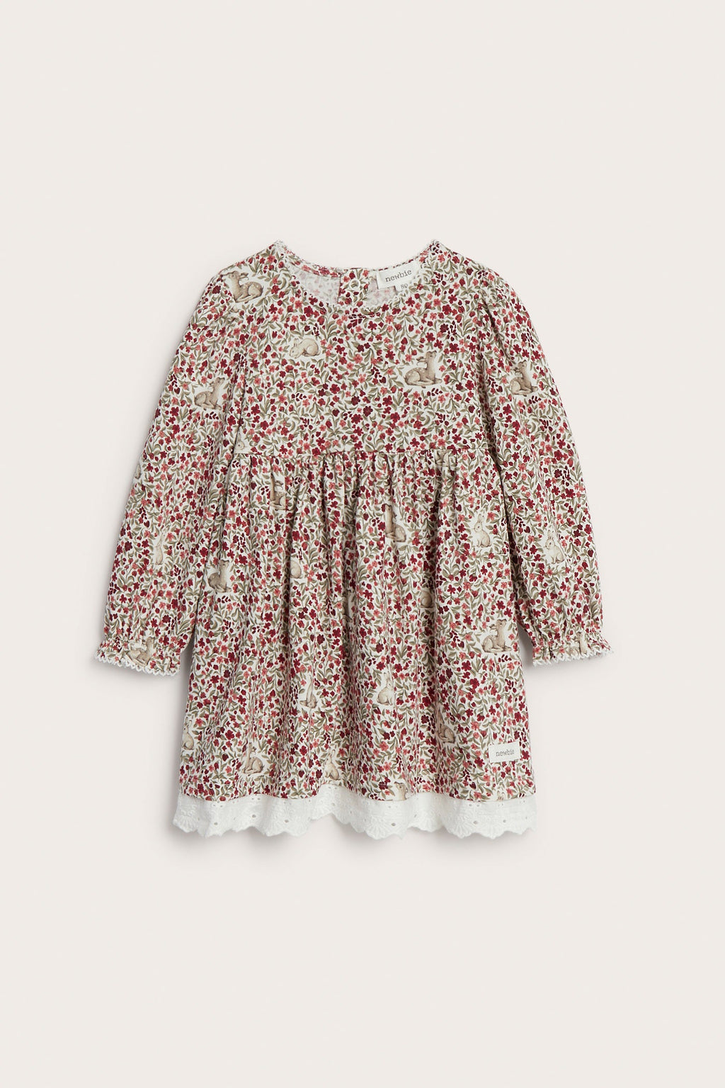 Baby red & white floral Christmas dress with lace