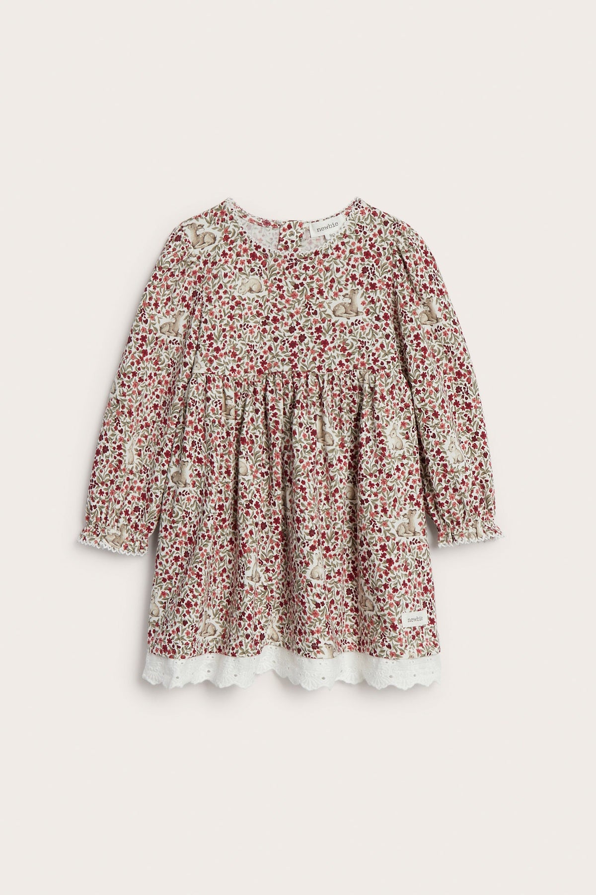 Baby red & white floral Christmas dress with lace