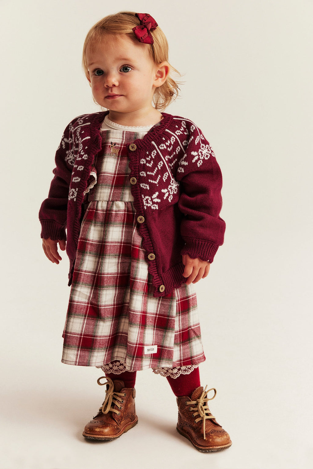 Baby red jacquard-knit Christmas cardigan