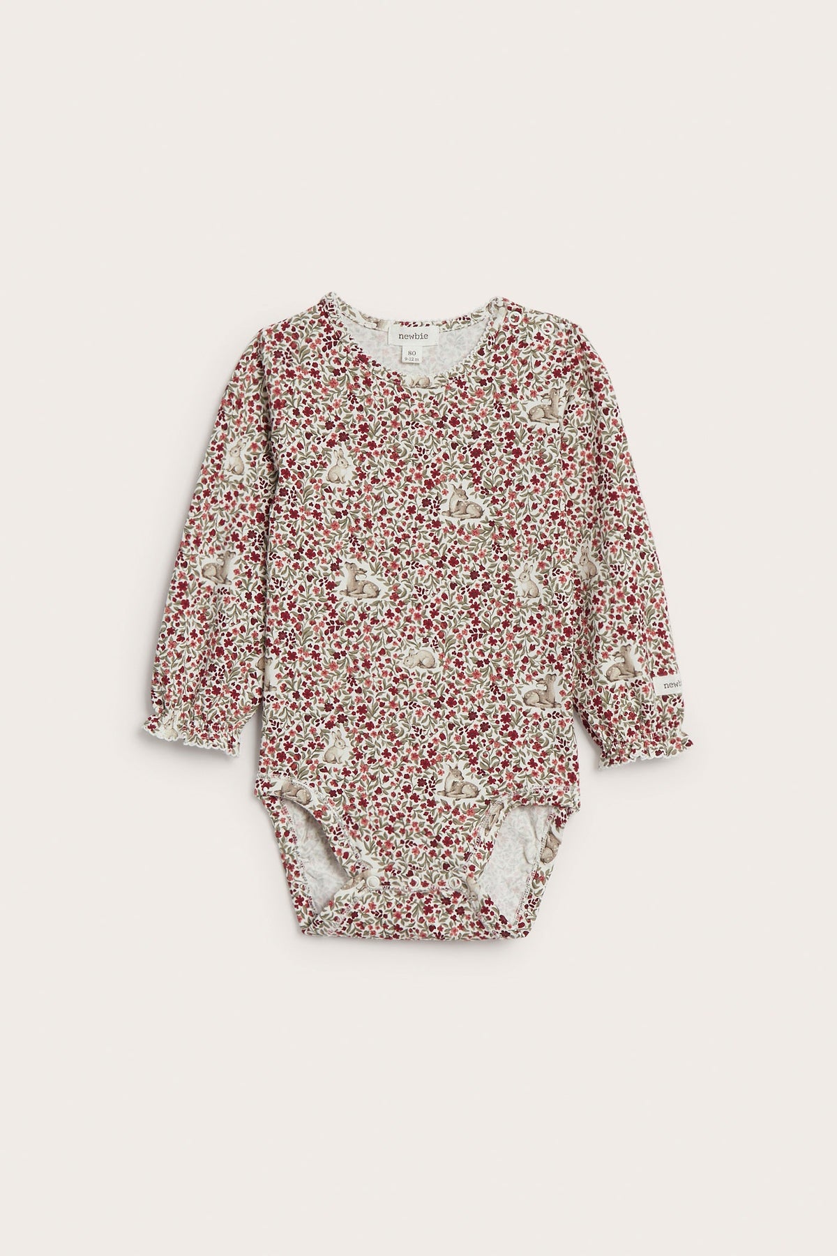 Baby red & white floral bodysuit with deer