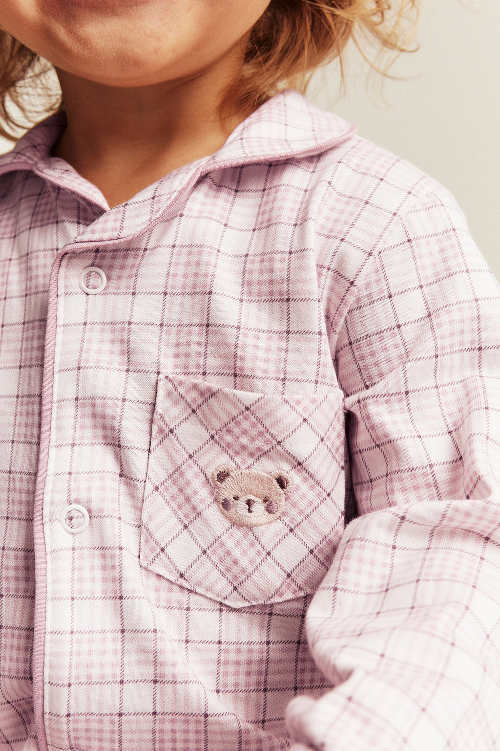 Baby pink & white checked pyjamas with embroidery