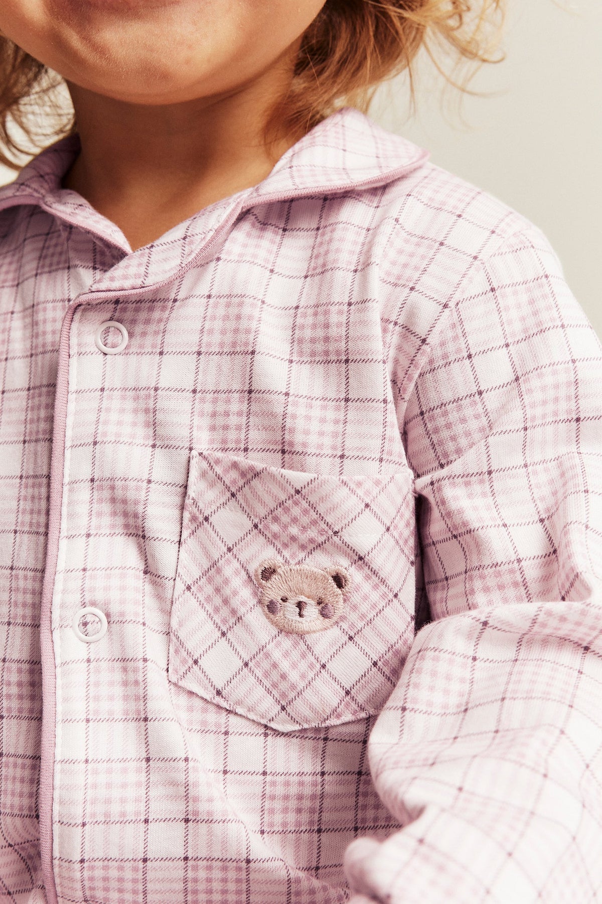 Baby pink & white checked pyjamas with embroidery