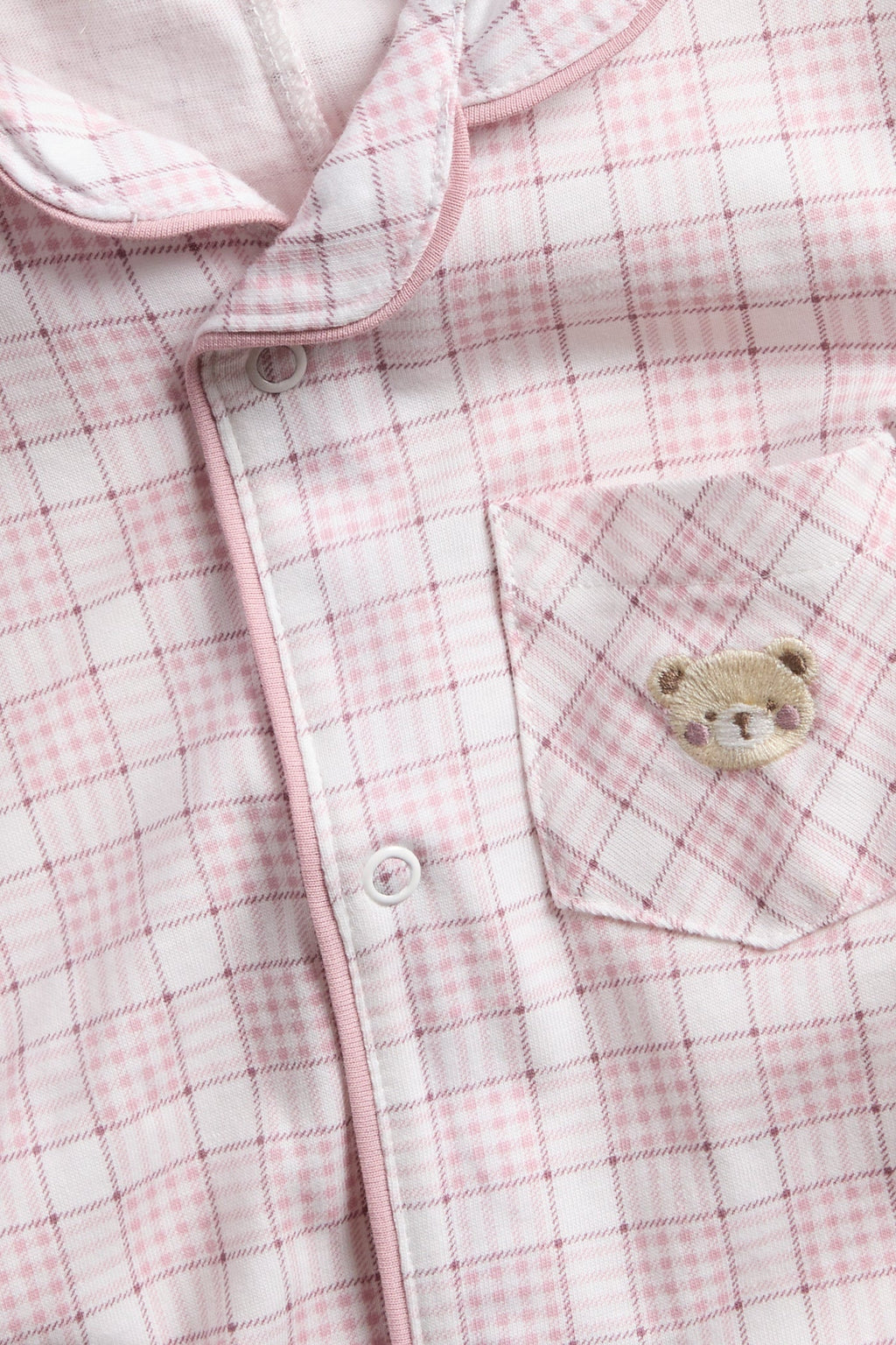 Baby pink & white checked pyjamas with embroidery