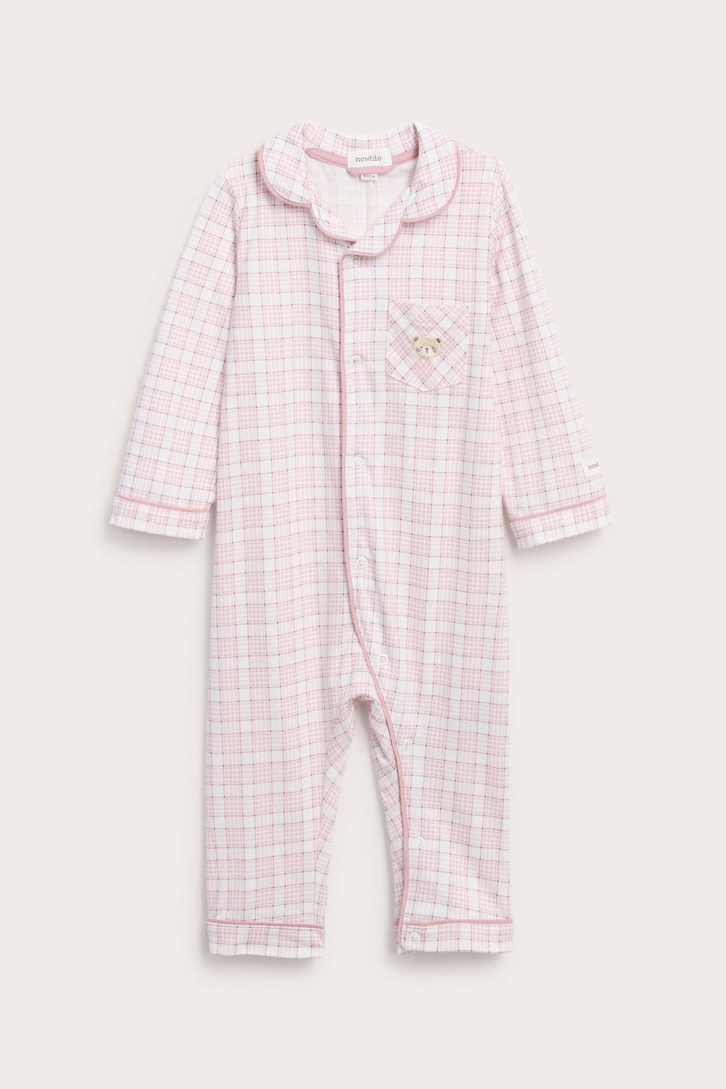 Baby pink & white checked pyjamas with embroidery