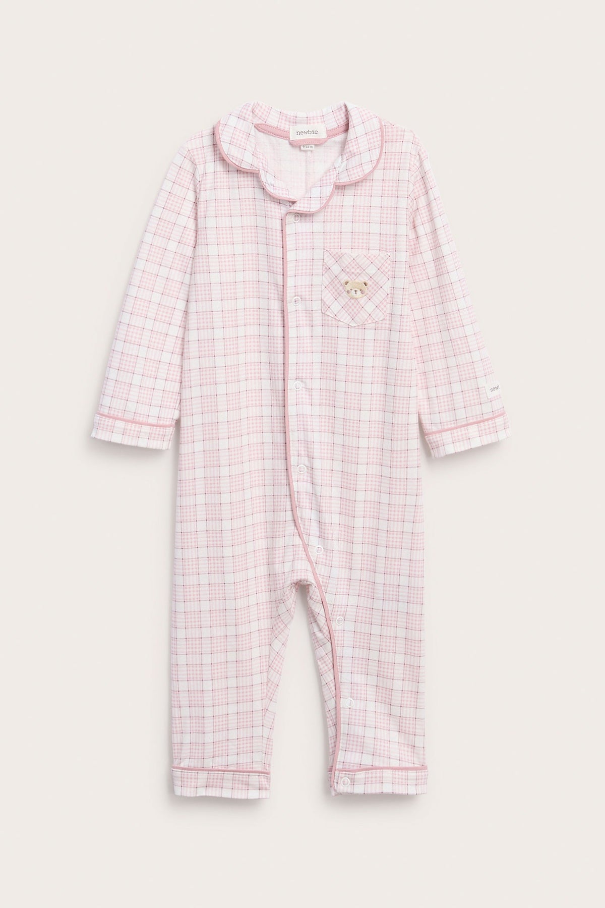 Baby pink & white checked pyjamas with embroidery