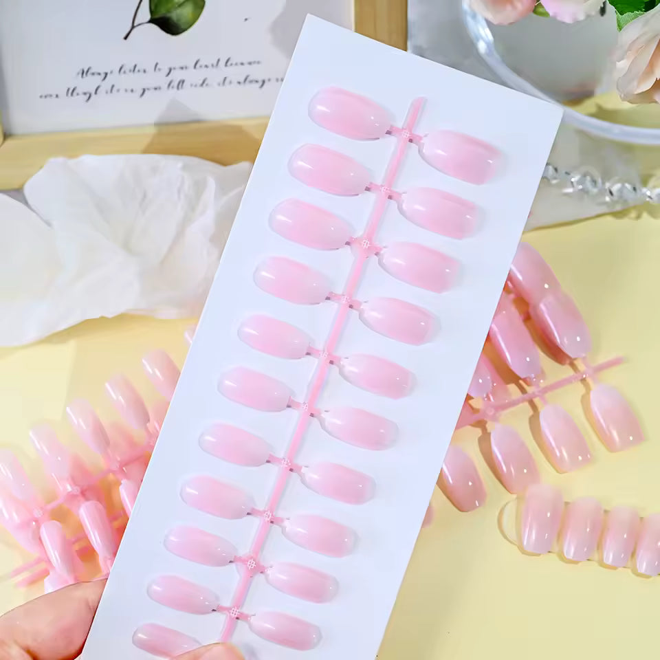 120PCS Short Pink French Press-On Nails, Gradient White Tips
