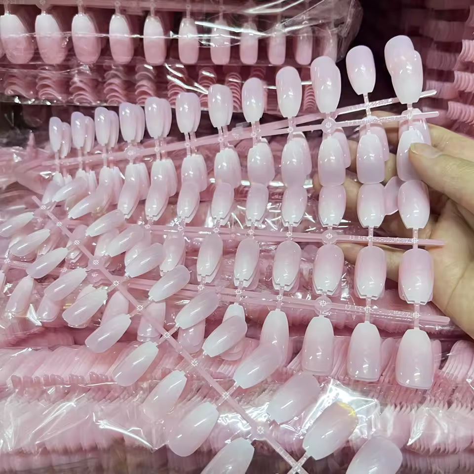 120PCS Short Pink French Press-On Nails, Gradient White Tips