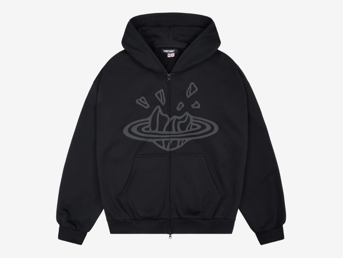 Broken Planet Zip-Up Hoodie Midnight Black