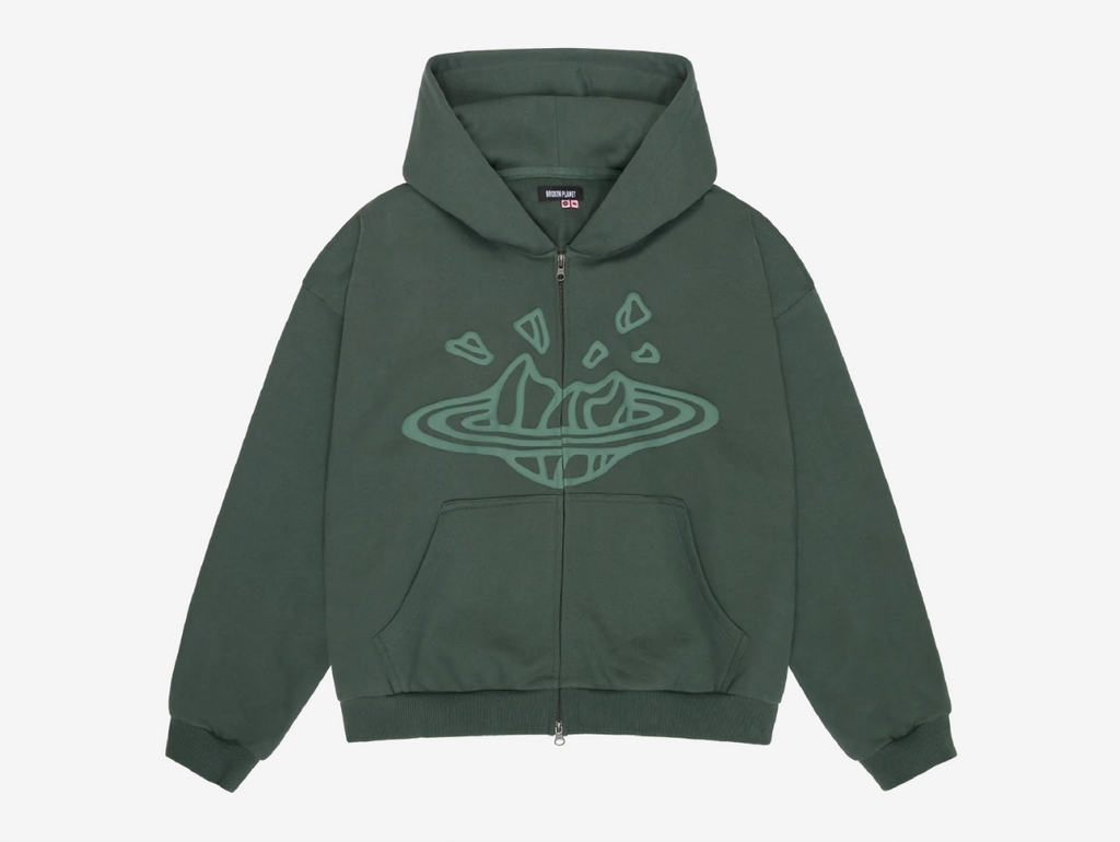 Broken Planet Zip-Up Hoodie Emerald Green