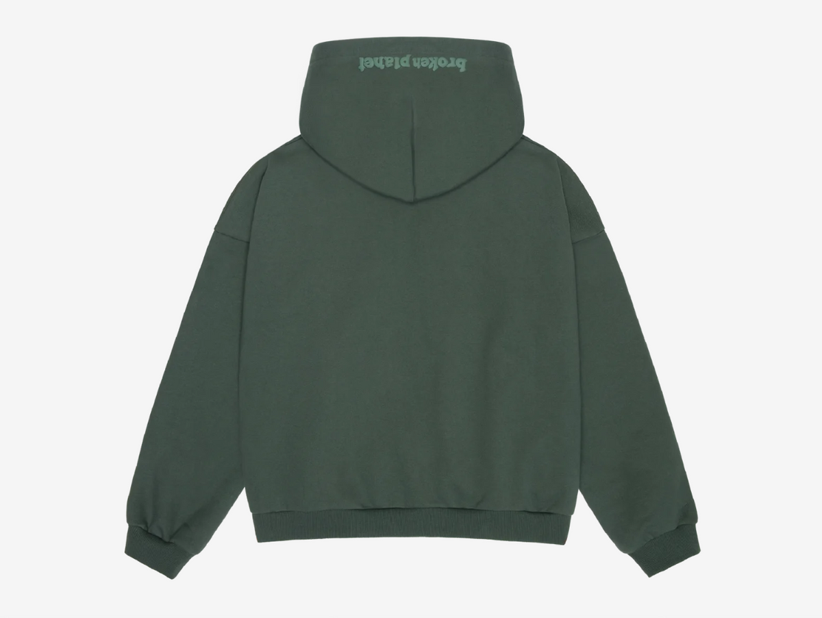 Broken Planet Zip-Up Hoodie Emerald Green